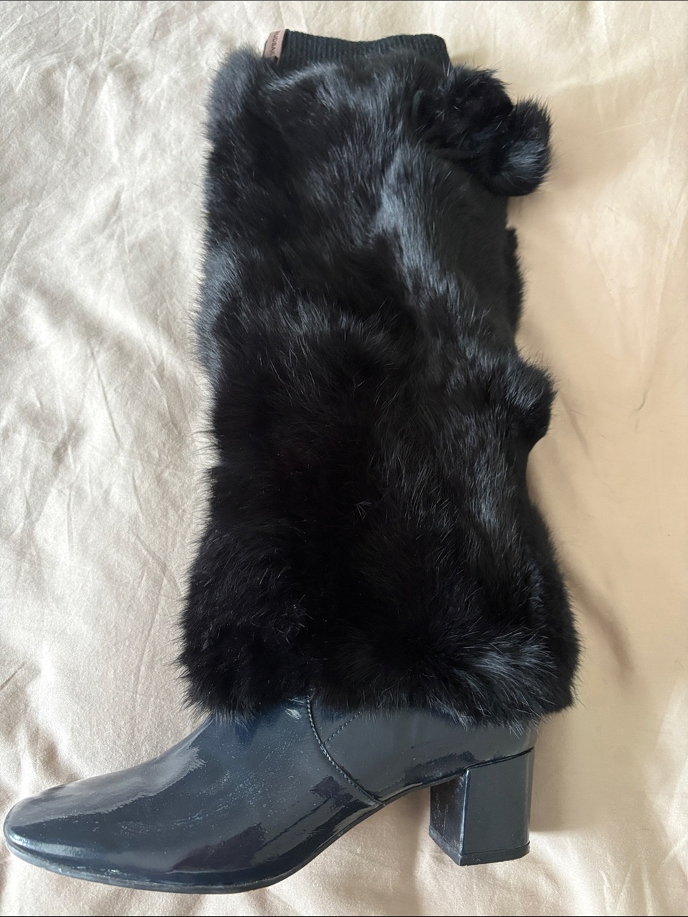 RUDSAK Black Rabbit Fur Knee-High Boot Covers